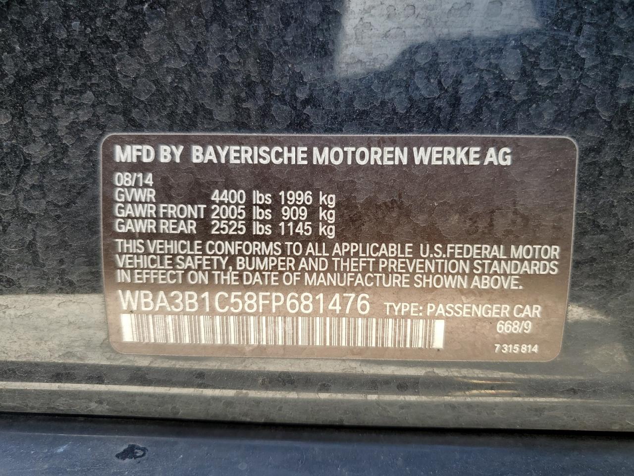 WBA3B1C58FP681476 2015 BMW 320 I