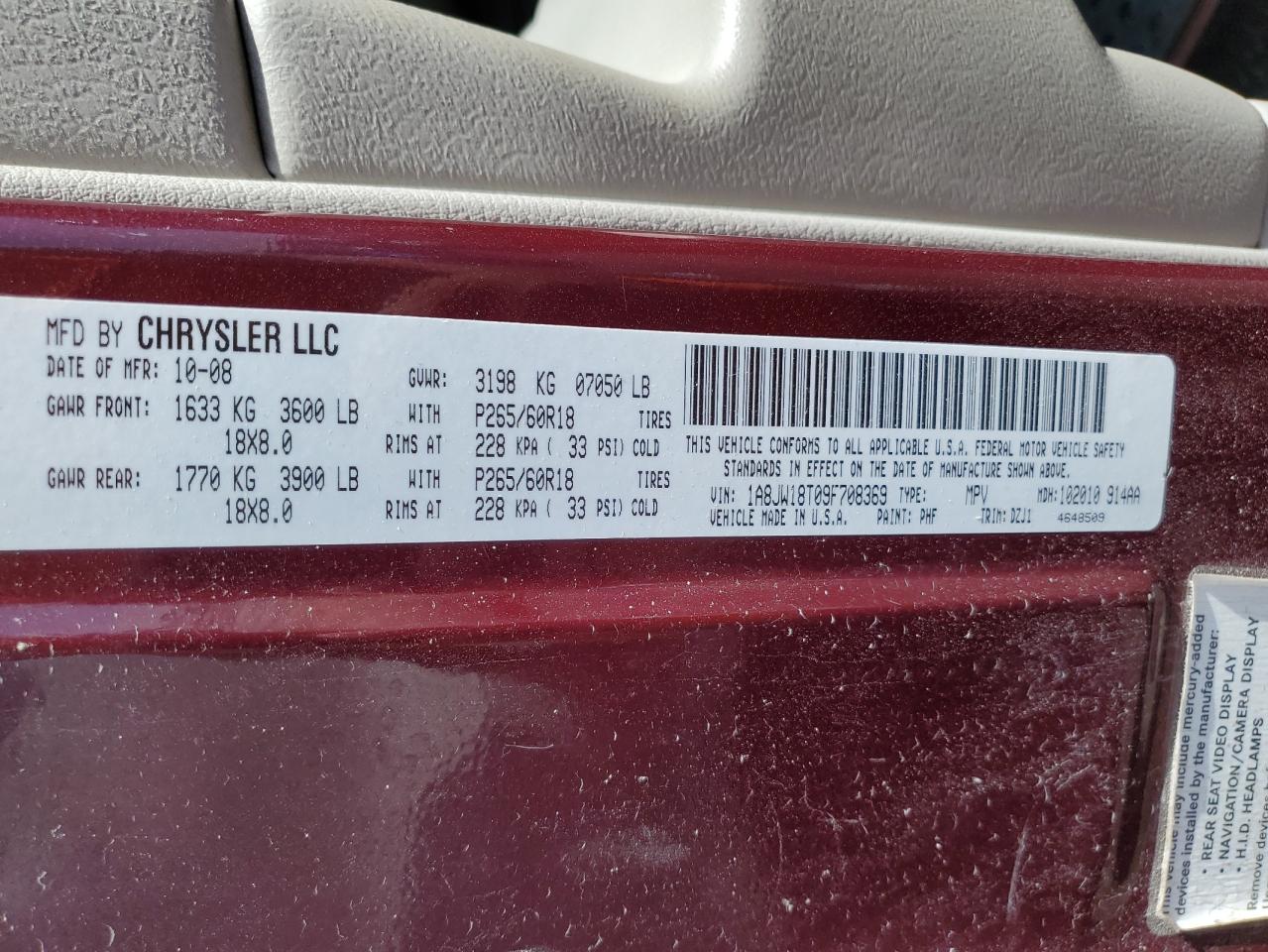 1A8JW18T09F708369 2009 Chrysler Aspen Hybrid Limited