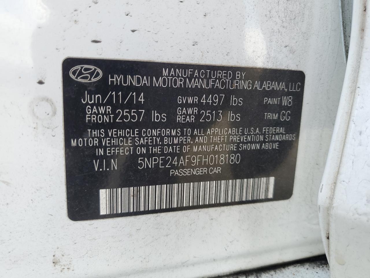 5NPE24AF9FH018180 2015 Hyundai Sonata Se