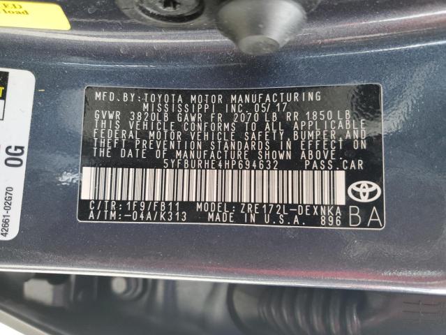 2017 Toyota Corolla L VIN: 5YFBURHE4HP694632 Lot: 55761644