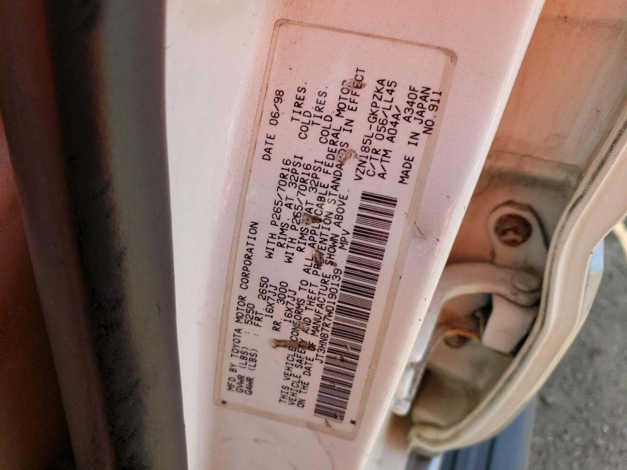 JT3HN87R7W0190139 1998 Toyota 4Runner Limited