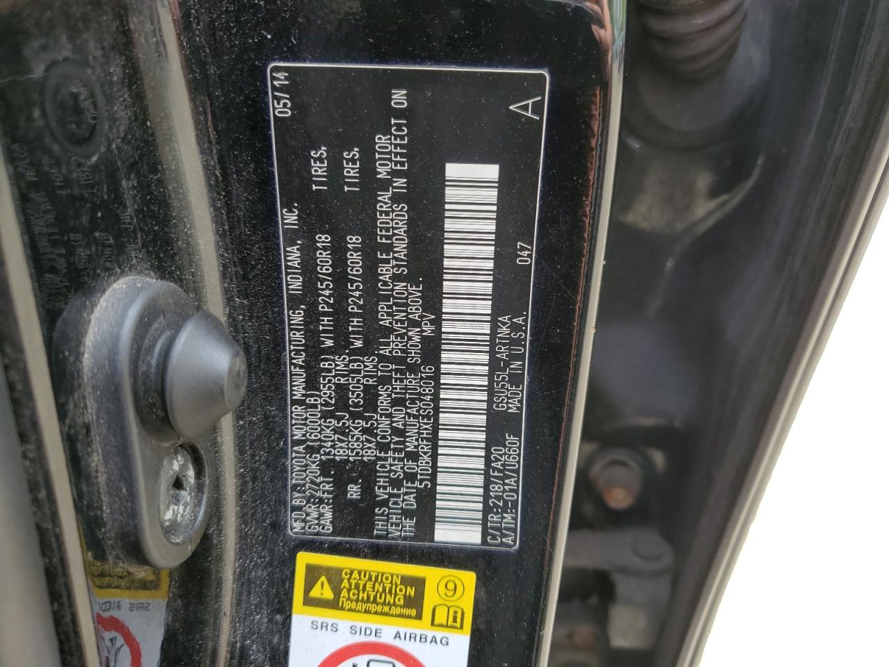 5TDBKRFHXES048016 2014 Toyota Highlander Le