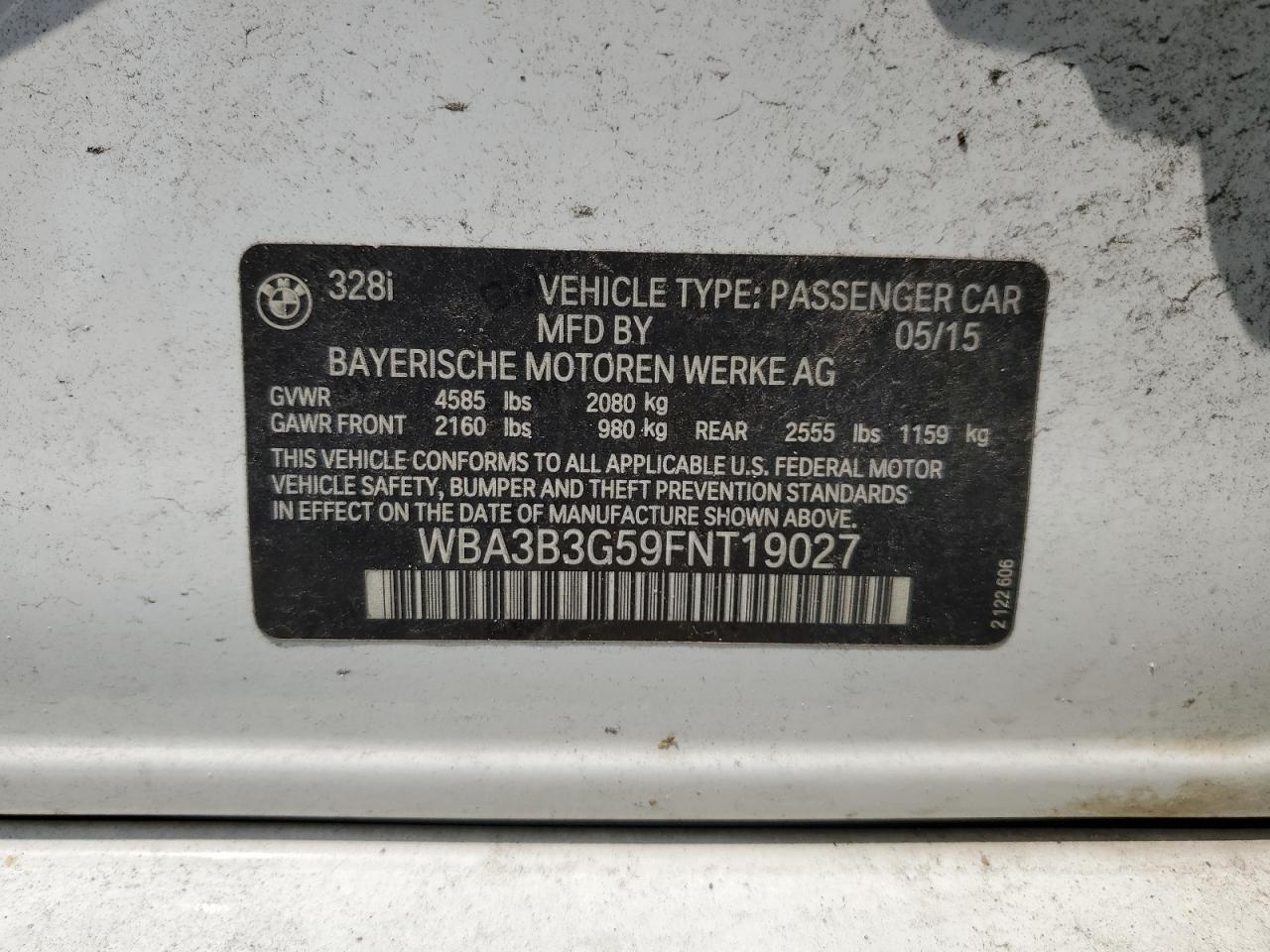 WBA3B3G59FNT19027 2015 BMW 328 Xi