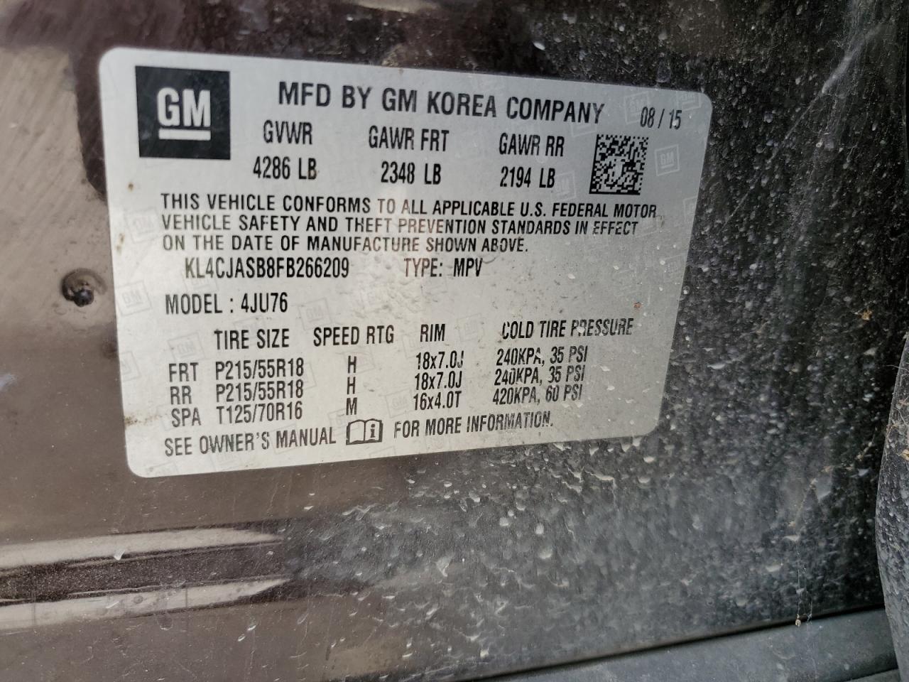 KL4CJASB8FB266209 2015 Buick Encore