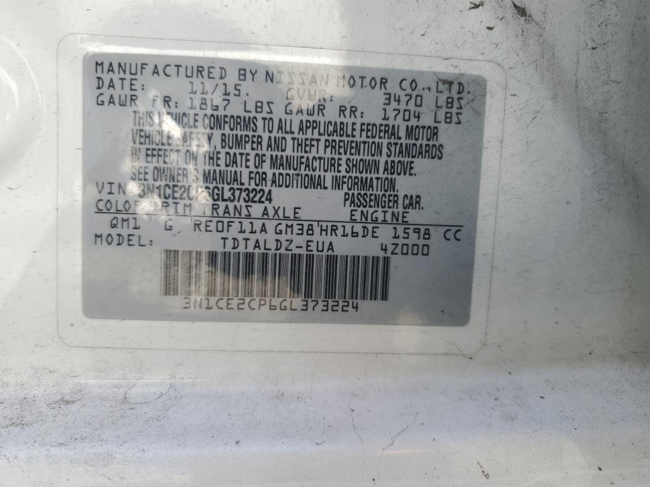 3N1CE2CP6GL373224 2016 Nissan Versa Note S