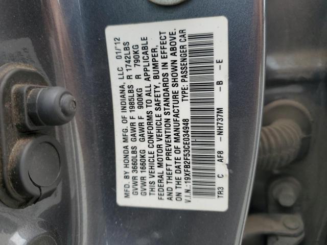 2012 Honda Civic Lx VIN: 19XFB2F53CE034948 Lot: 54146764