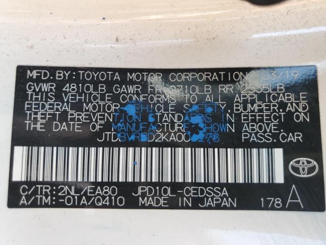 2019 Toyota Mirai VIN: JTDBVRBD2KA006278 Lot: 53859074