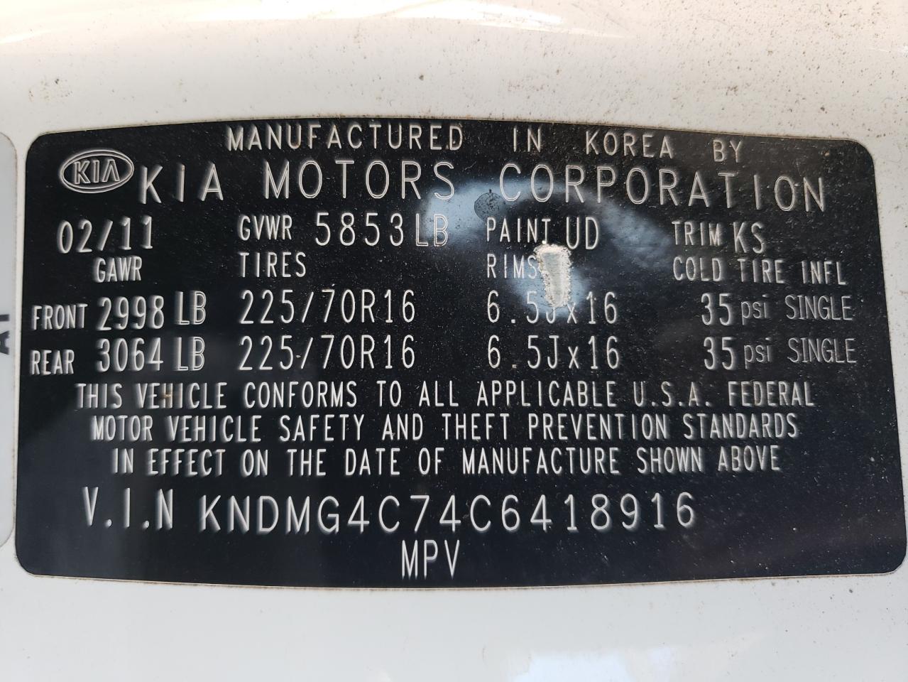 KNDMG4C74C6418916 2012 Kia Sedona Lx