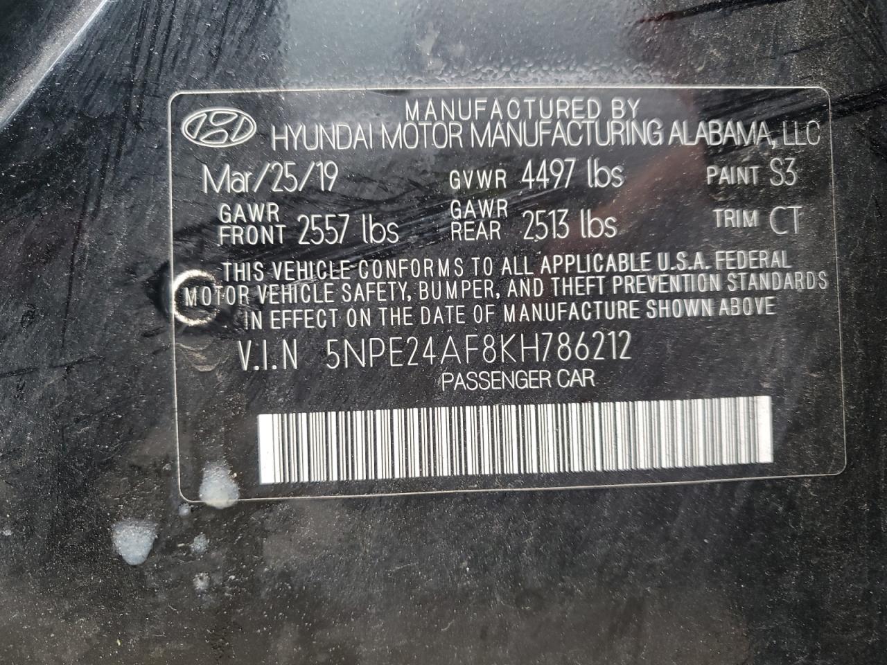 5NPE24AF8KH786212 2019 Hyundai Sonata Se