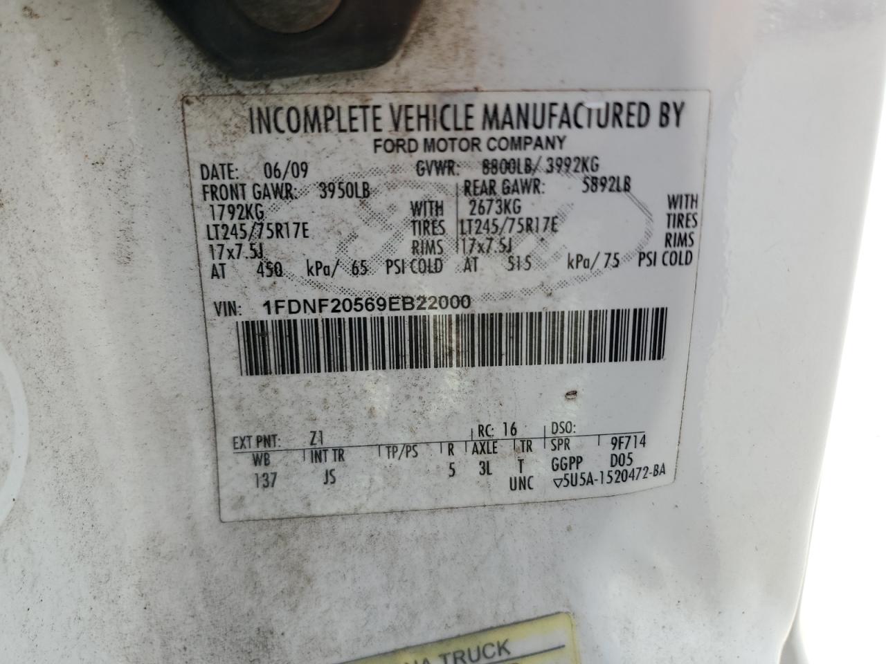 1FDNF20569EB22000 2009 Ford F250 Super Duty