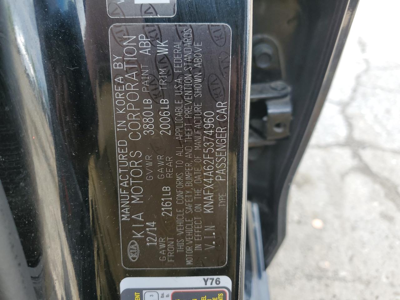 KNAFX4A62F5374960 2015 Kia Forte Lx