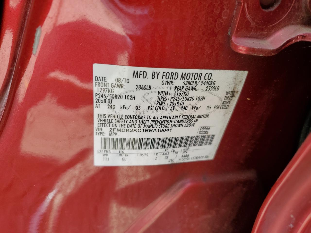 2FMDK3KC1BBA18041 2011 Ford Edge Limited