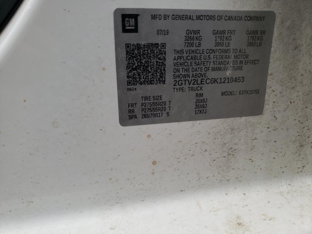 2GTV2LEC6K1210453 2019 GMC Sierra Limited K1500