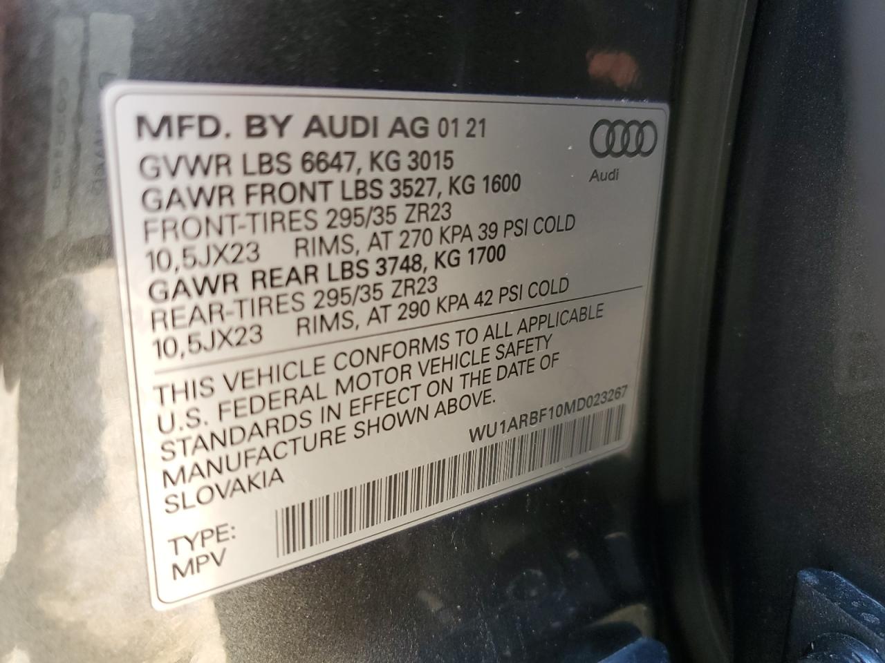 WU1ARBF10MD023267 2021 Audi Rs Q8