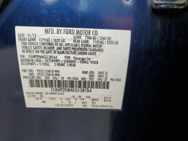 2012 Ford Taurus Sel VIN: 1FAHP2EW4CG138164 Lot: 53215814