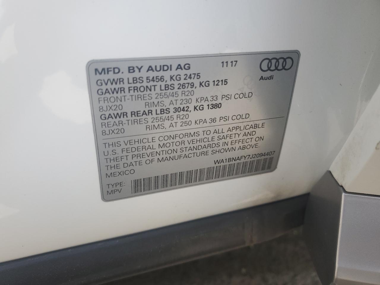 WA1BNAFY7J2094407 2018 Audi Q5 Premium Plus