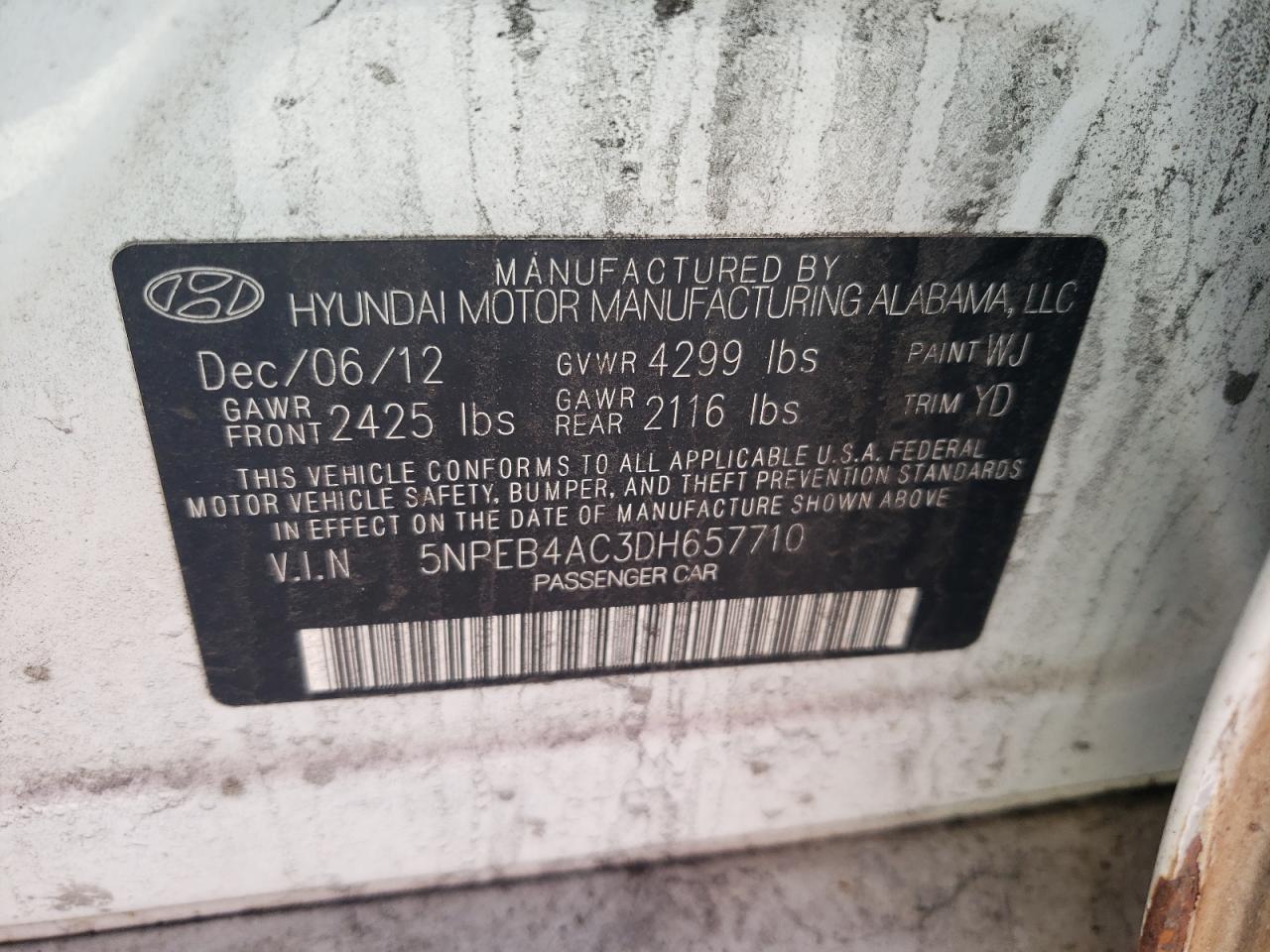 5NPEB4AC3DH657710 2013 Hyundai Sonata Gls