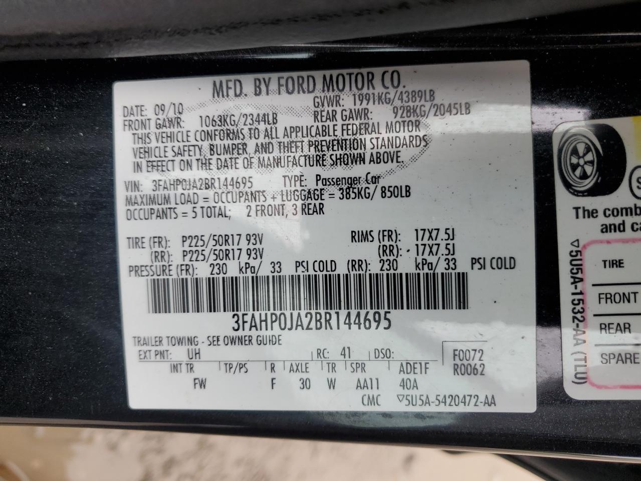 3FAHP0JA2BR144695 2011 Ford Fusion Sel