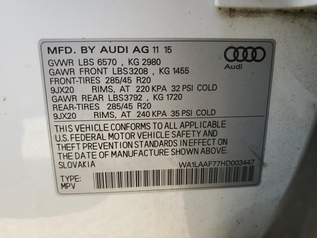 WA1LAAF77HD003447 2017 Audi Q7 Premium Plus