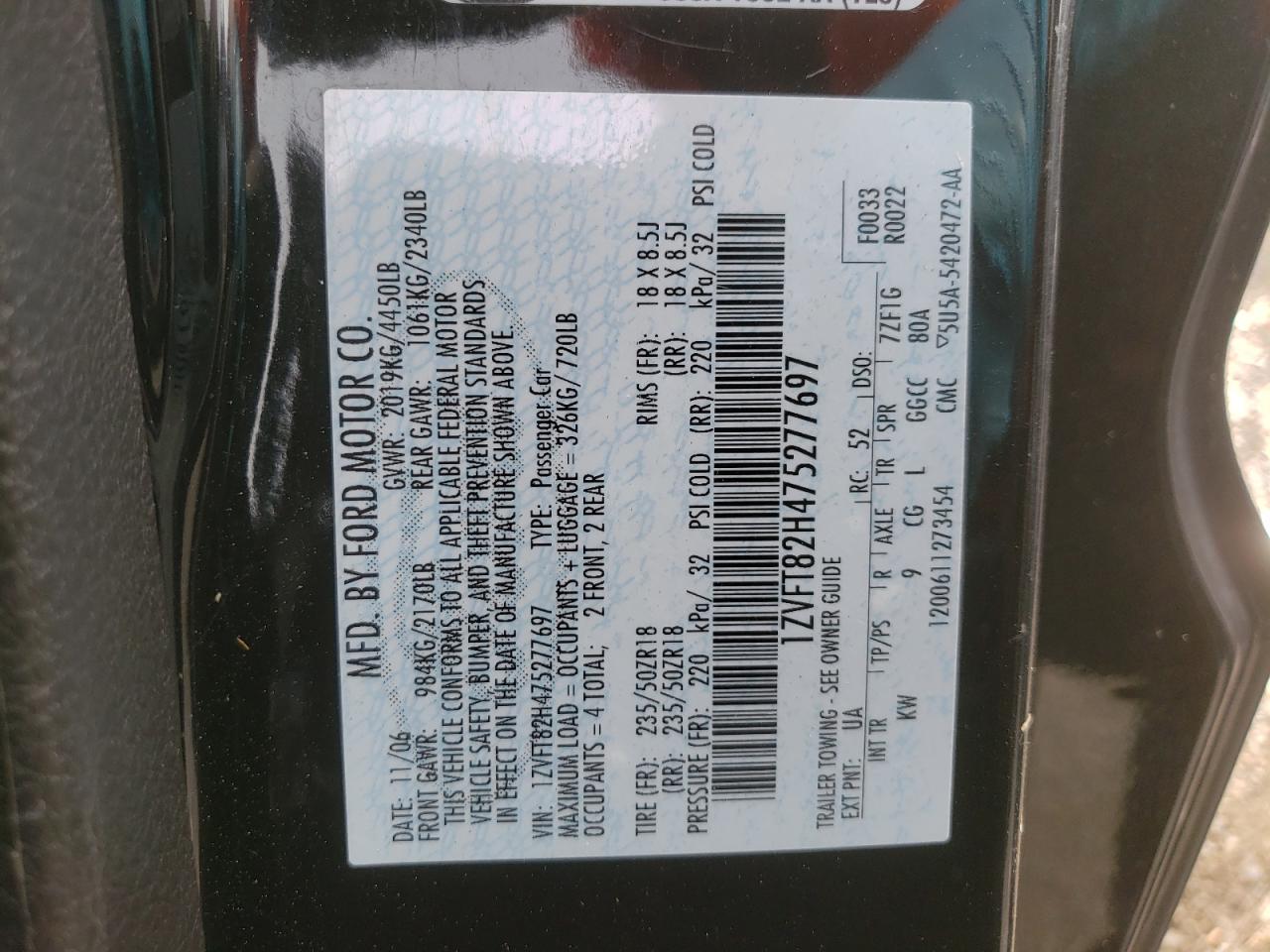 1ZVFT82H475277697 2007 Ford Mustang Gt