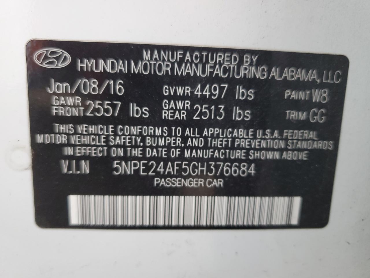 5NPE24AF5GH376684 2016 Hyundai Sonata Se