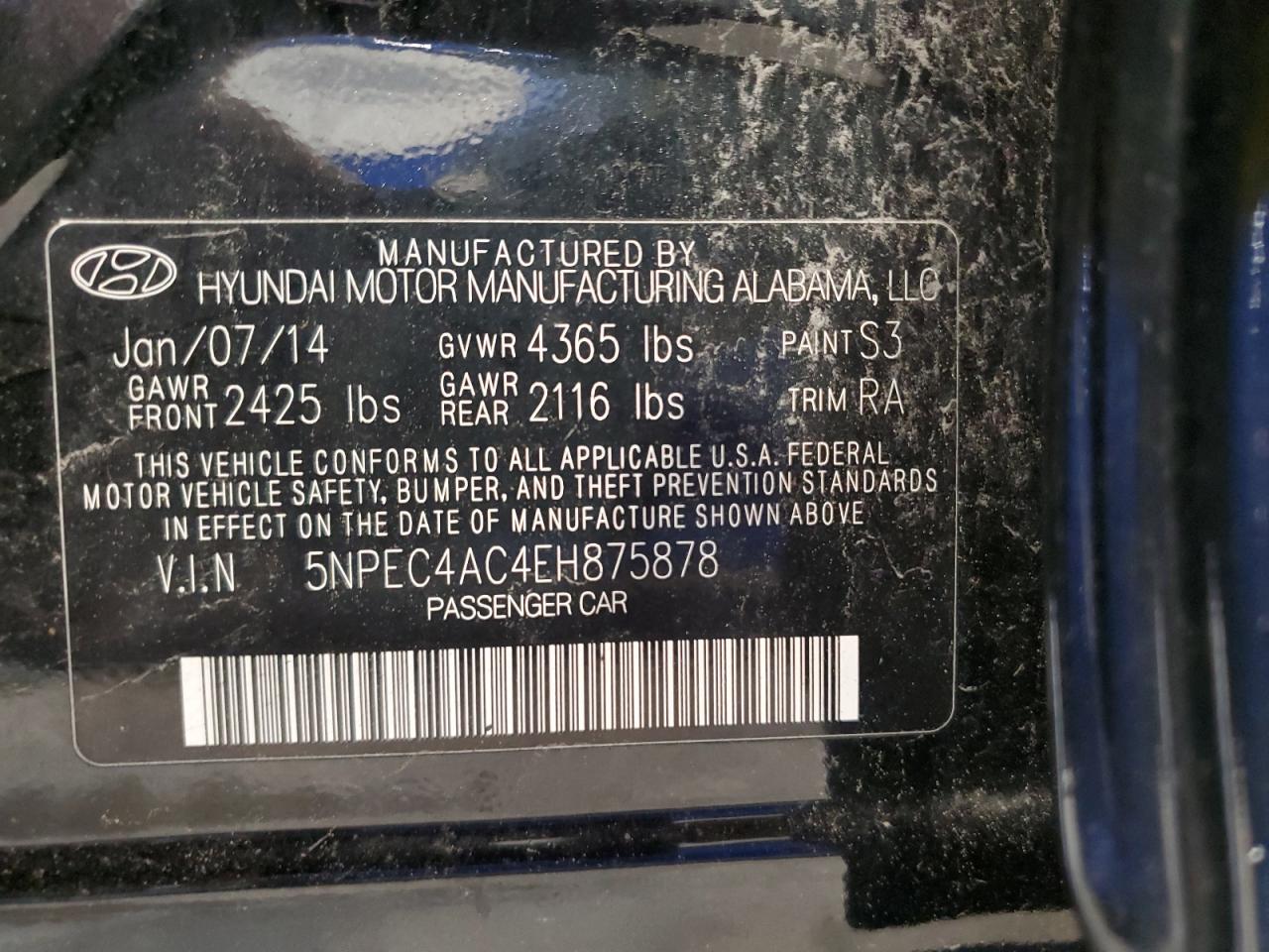 5NPEC4AC4EH875878 2014 Hyundai Sonata Se