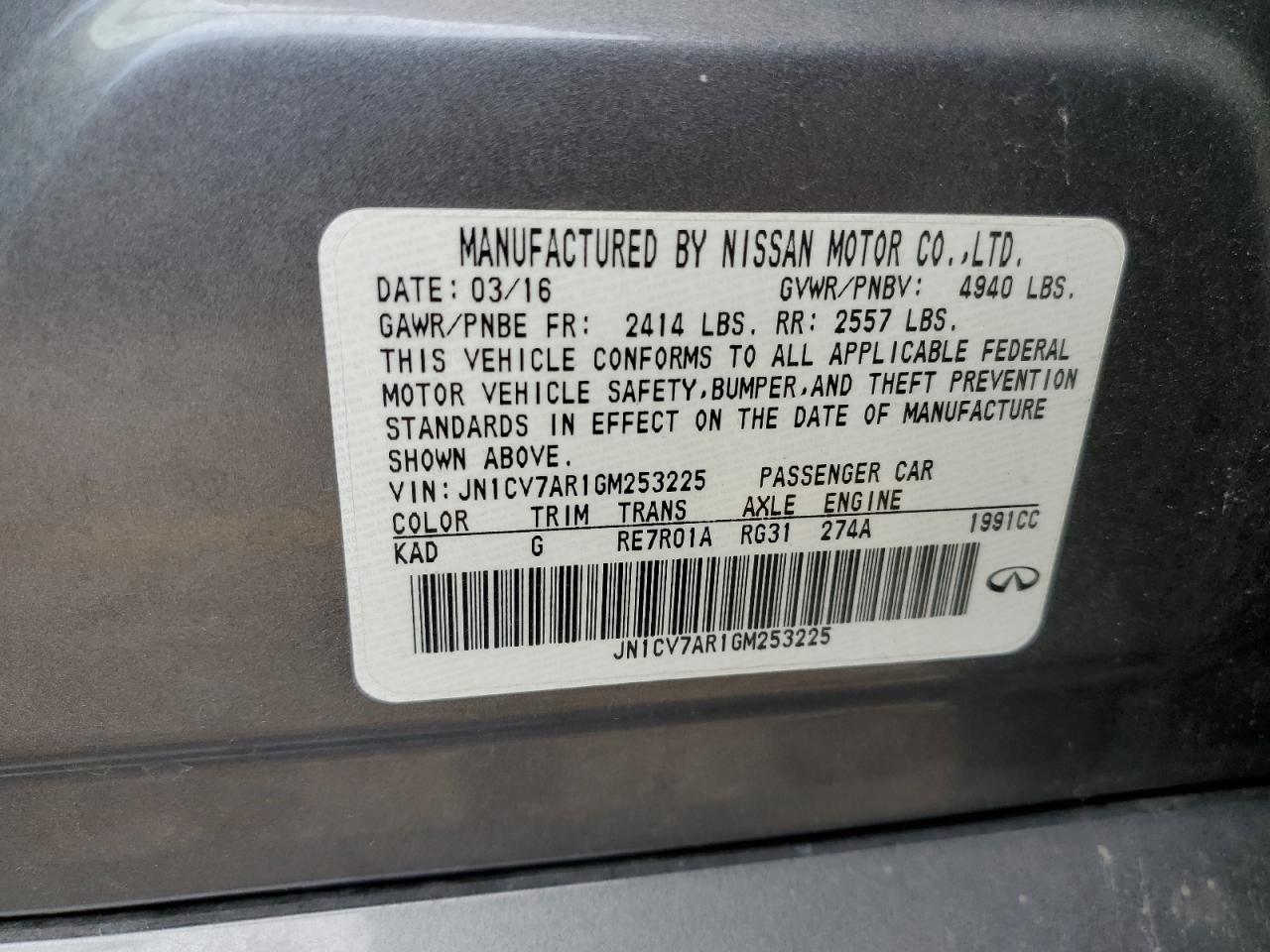 JN1CV7AR1GM253225 2016 Infiniti Q50 Base