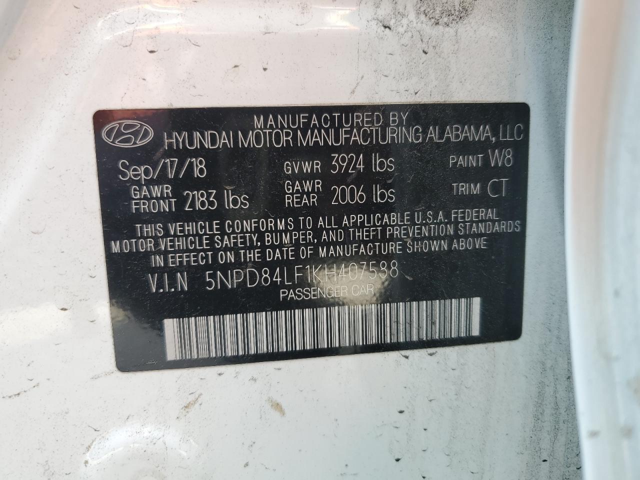 5NPD84LF1KH407588 2019 Hyundai Elantra Sel