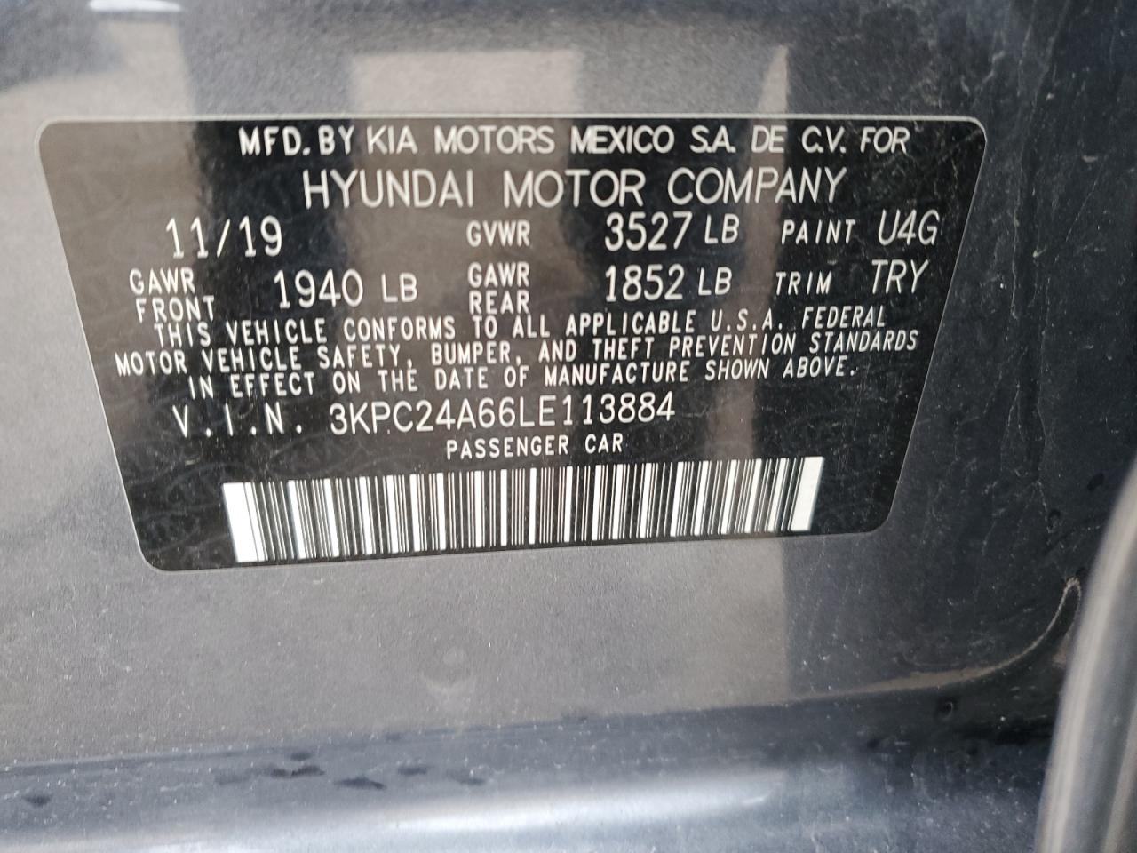 3KPC24A66LE113884 2020 Hyundai Accent Se