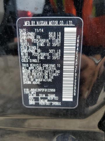 2015 Nissan Quest S VIN: JN8AE2KP2F9122959 Lot: 56737824