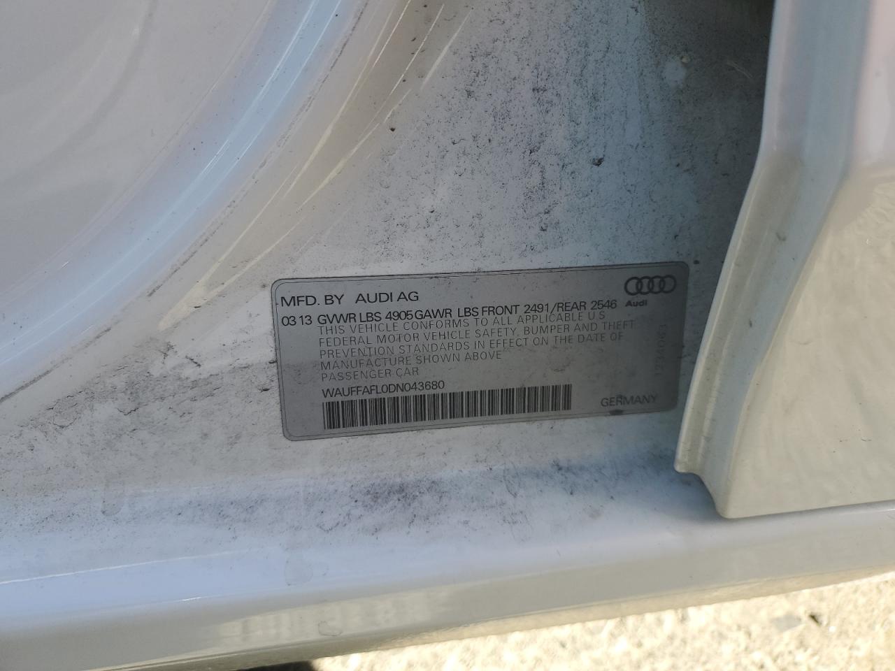 WAUFFAFL0DN043680 2013 Audi A4 Premium Plus