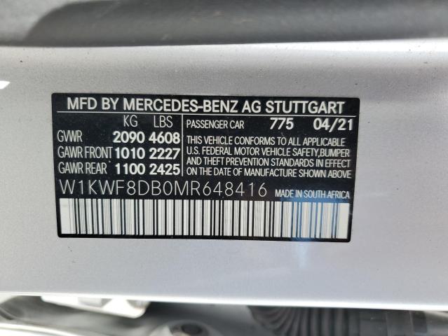 2021 Mercedes-Benz C 300 VIN: W1KWF8DB0MR648416 Lot: 55889614