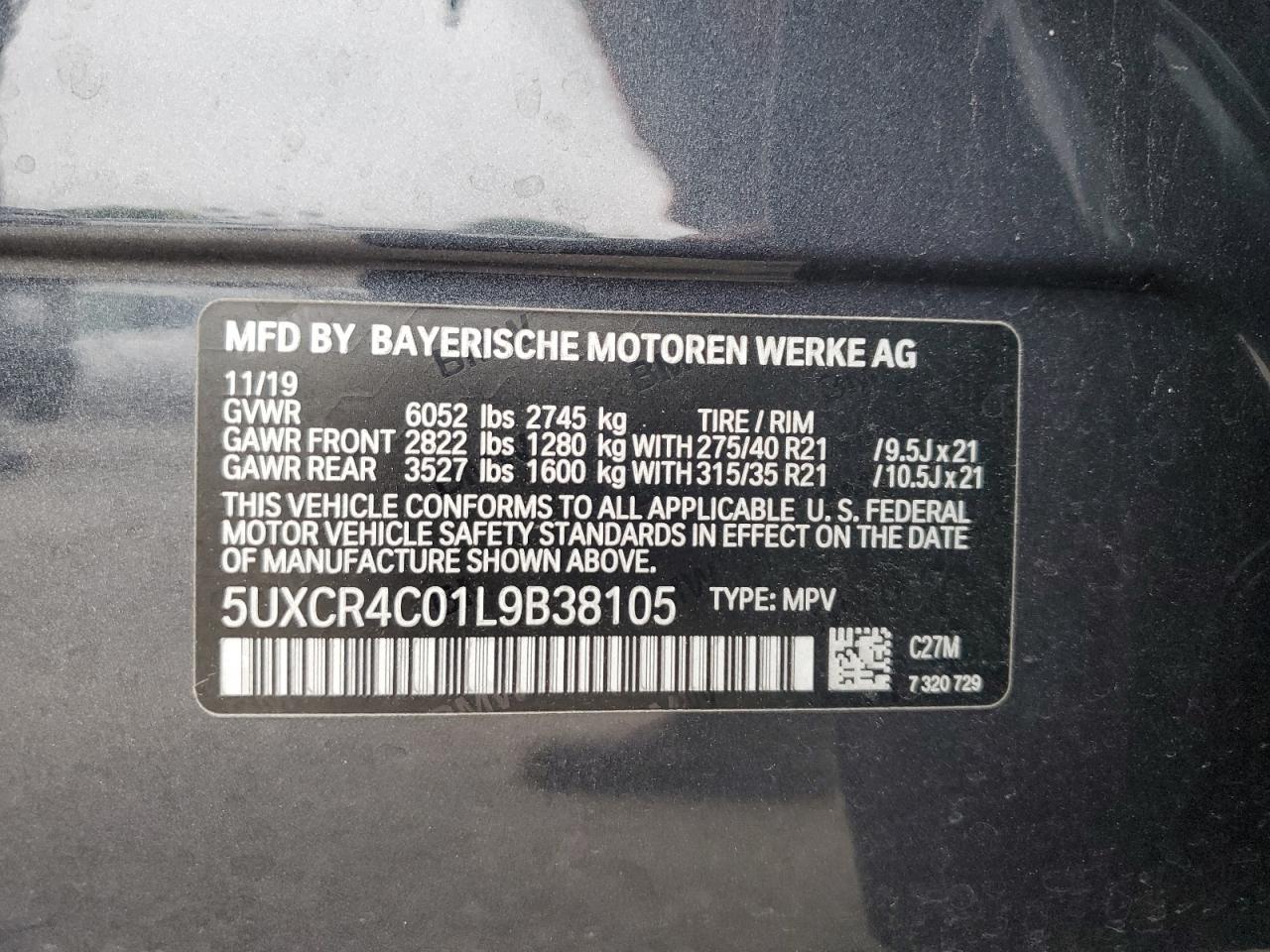 5UXCR4C01L9B38105 2020 BMW X5 Sdrive 40I