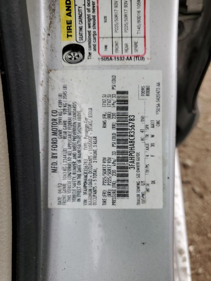 3FAHP0HA8CR356783 2012 Ford Fusion Se