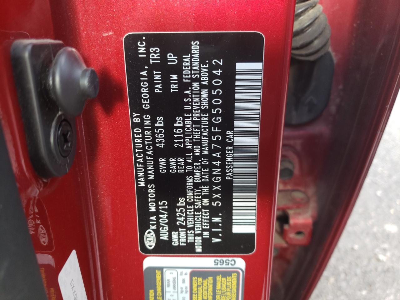 5XXGN4A75FG505042 2015 Kia Optima Ex