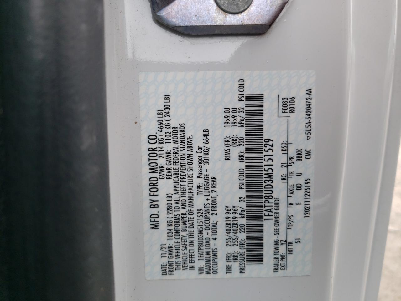 1FATP8UD3M5151529 2021 Ford Mustang