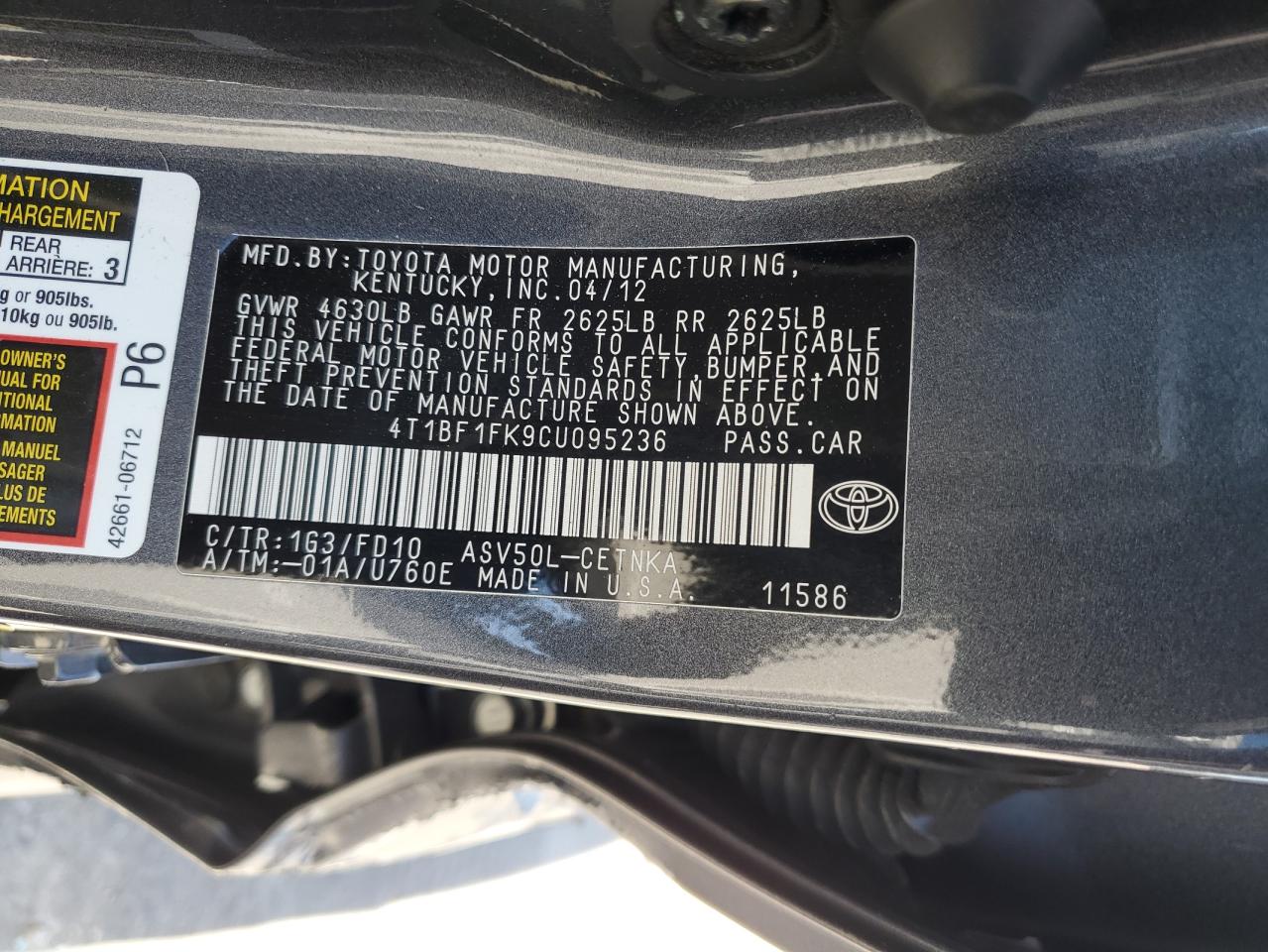 4T1BF1FK9CU095236 2012 Toyota Camry Base