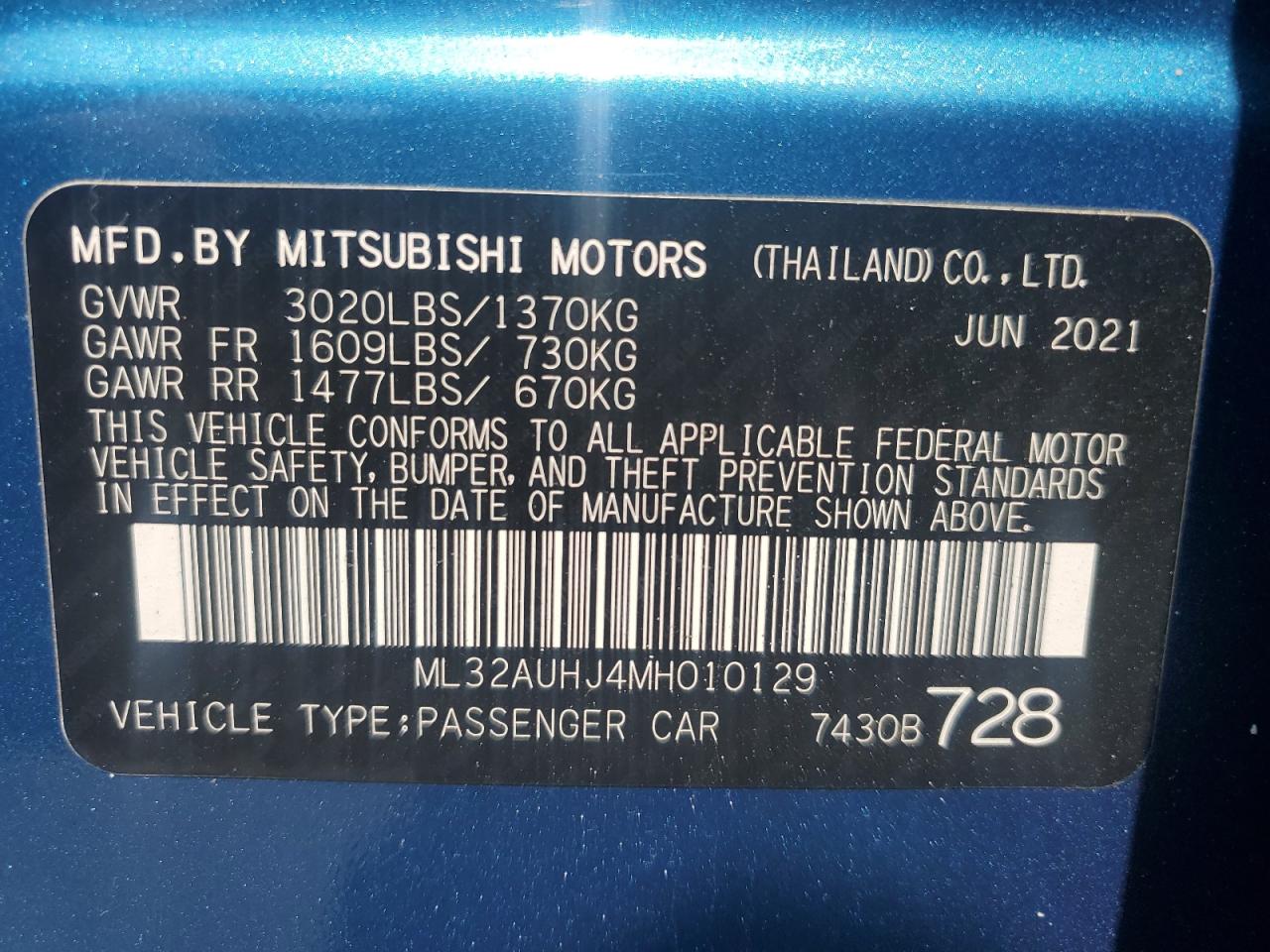 2021 Mitsubishi Mirage Es vin: ML32AUHJ4MH010129