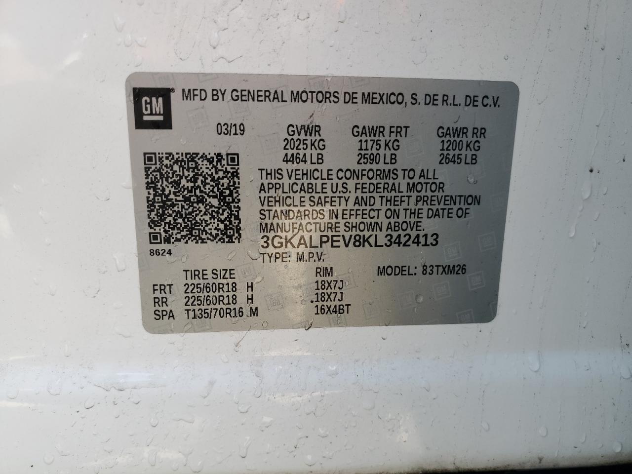 3GKALPEV8KL342413 2019 GMC Terrain Slt