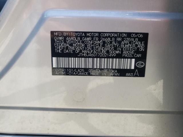 2007 Lexus Es 350 VIN: JTHBJ46G172021499 Lot: 55660744