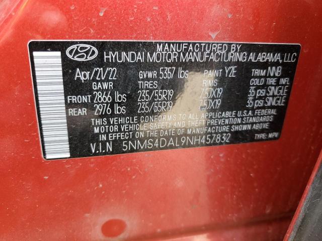 2022 Hyundai Santa Fe Limited VIN: 5NMS4DAL9NH457832 Lot: 56699154