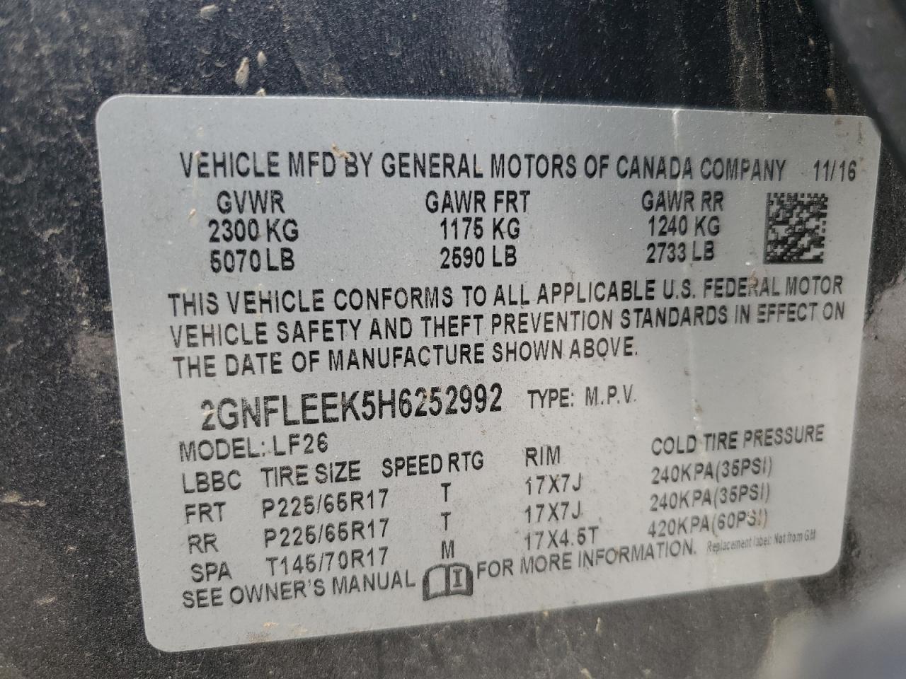 2GNFLEEK5H6252992 2017 Chevrolet Equinox Ls