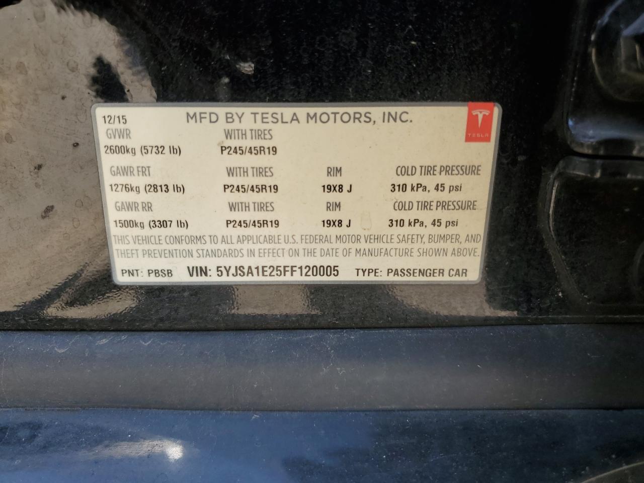 5YJSA1E25FF120005 2015 Tesla Model S