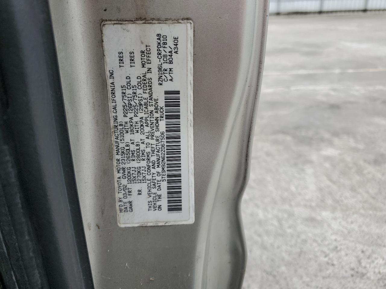 5TESM92N62Z067506 2002 Toyota Tacoma Xtracab Prerunner