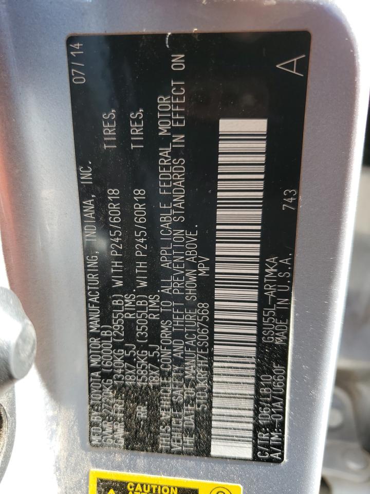 5TDJKRFH7ES067568 2014 Toyota Highlander Xle