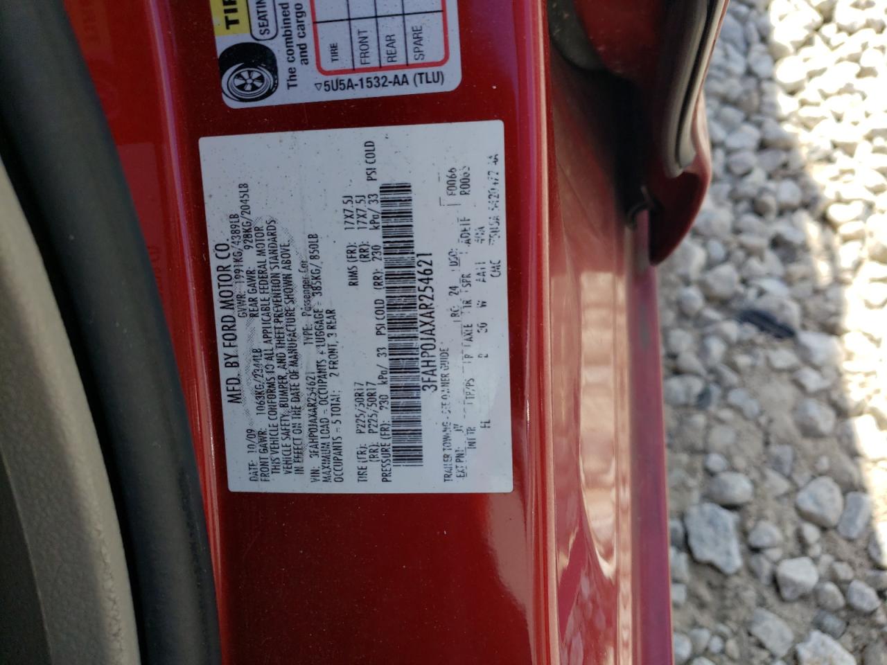 3FAHP0JAXAR254621 2010 Ford Fusion Sel