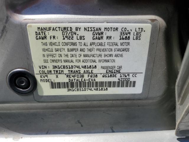 2004 Nissan Sentra 1.8 VIN: 3N1CB51D74L481818 Lot: 53619364