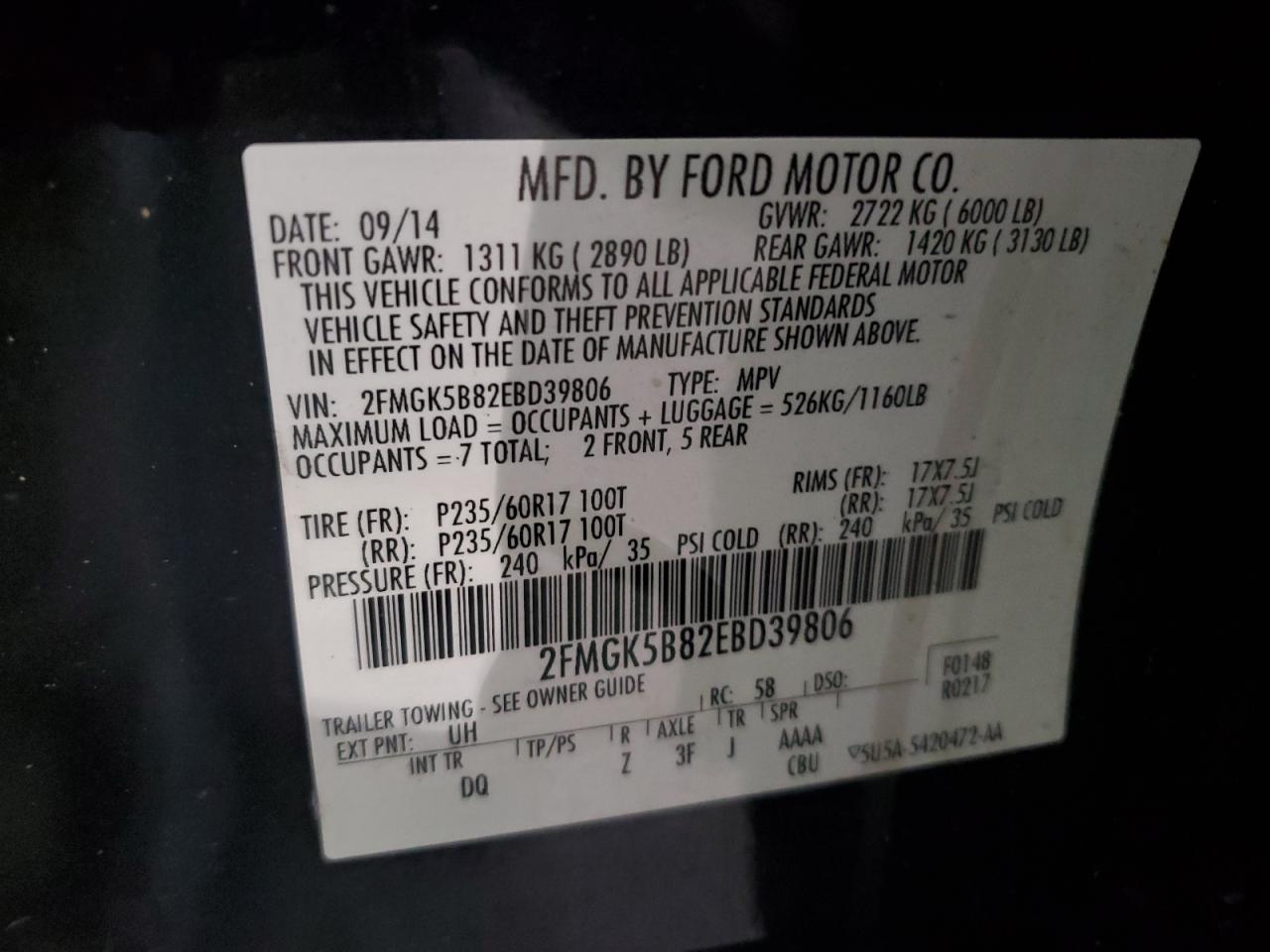 2FMGK5B82EBD39806 2014 Ford Flex Se