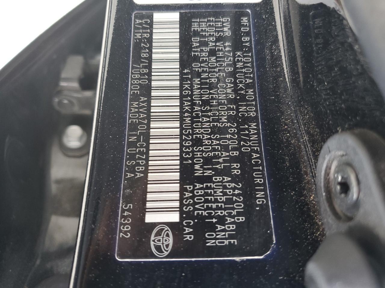 4T1K61AK4MU529331 2021 Toyota Camry Xse