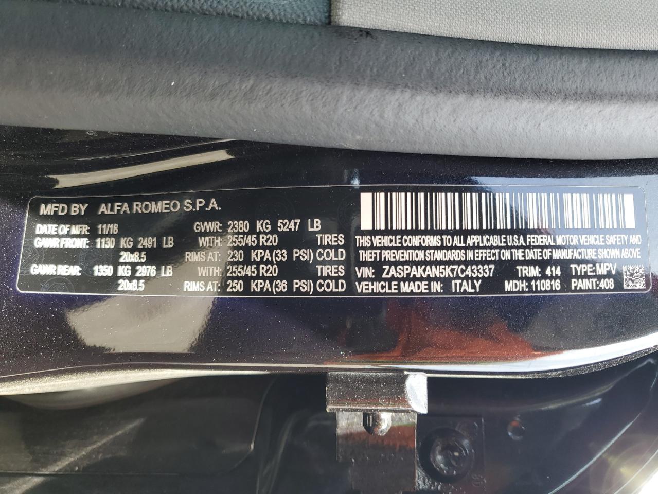 ZASPAKAN5K7C43337 2019 Alfa Romeo Stelvio